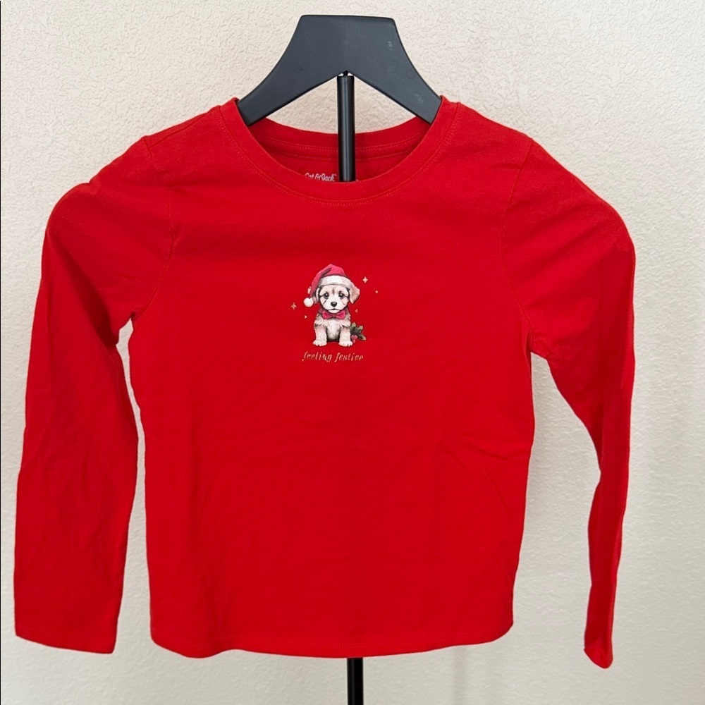 Cat & Jack Red Long Sleeve Shirt with Festive Puppy